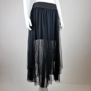 Free People Black Layered Maxi Long Lace Skirt